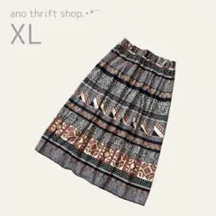 【SALE】USA古着　フレアスカート　ロング　総柄　ブラウン　春夏　丈77