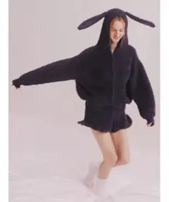 ジェラートピケ バニーモコフード付きカーディガン うさぎ ルームウェア グレー