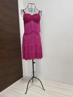 チャコット社交ダンス用フリンジドレス マゼンタピンク グローブ付　Mのサムネイル