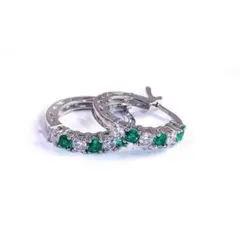 美品【ダイヤ入り★エメラルド★シルバー★フープピアス★ファッション★ピアス★