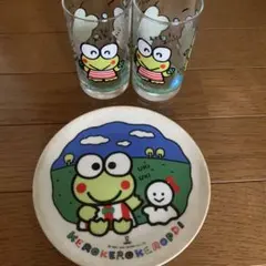 【当時物・レトロ】サンリオ けろけろけろっぴ グラス＆陶器お皿 3点セットのサムネイル