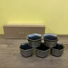 E-2 美濃焼 幸泉窯 御麗艶渡 ORIENT 金彩 六角小鉢 湯呑 5個セット