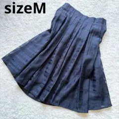 美品 フレアスカート ひざ丈 ネイビー Mサイズ チェック柄 シースルー