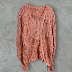 ケーブルニット Vネック セーター オレンジブラウン レディース M 海外古着