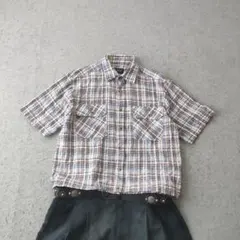 美品】マドモアゼルノンノン 赤チェック コットン半袖シャツ 洗える