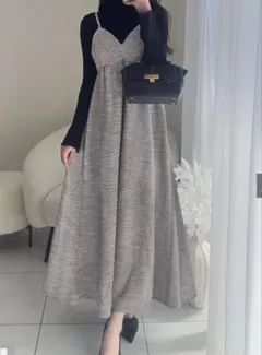 GRL ラメツイードフレアキャミワンピース［sm204］ フリーサイズ