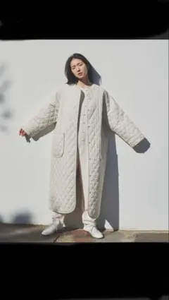 リブラキュー アイボリー キルティング ロングコート FREEサイズ