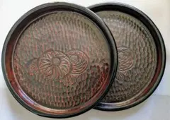 漆器 丸盆 花の模様　2つセット