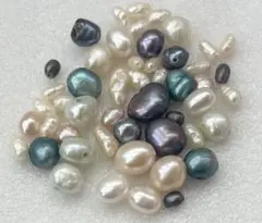 淡水パールまとめ売り50粒　両穴　アソート　ハンドメイド素材バロックパール 真珠