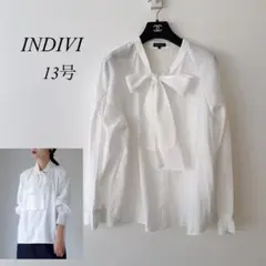 美品♡ぽわん袖♡INDIVI ボウタイブラウス　白　13号　XL