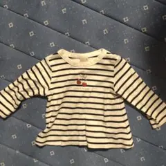 【美品】petit main ストライプTシャツ チェリー80