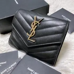 現行♡正規品♡イヴサンローラン 三つ折り財布 YSL カサンドラ キャビアスキン