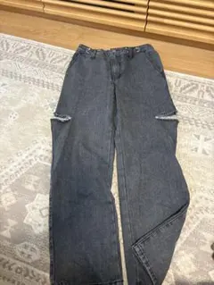 DY ダメージ加工 ダークグレー デニムパンツ