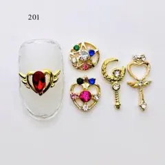 セーラームーン風　ハートステッキ　羽　魔法少女系　ネイルパーツ　デコ　#201