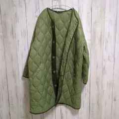 美品 ミリタリー クルーネックダウンコート ロング カーキ サイド 