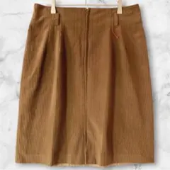 コーデュロイスカート ブラウン 膝丈 タック 日本製