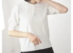 【美品】&.NOSTALGIA レース襟付半袖ニット ホワイト 新品未使用