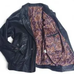 ヴィンテージ 本革 レザー フライトジャケット 総柄 黒 L