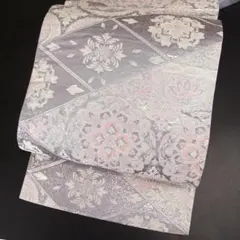 6k903 袋帯 絹 正倉院文様 華文 銀色 白 ピンク 花柄 和装 着物 - メルカリ