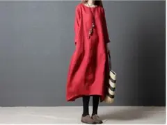 赤XL☆大人気☆バルーンワンピ☆マキシ丈☆体型カバー☆オーバーオール☆送料無料☆