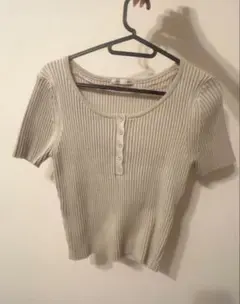 リブニット 半袖 ヘンリーネック Tシャツ