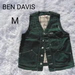 BEN DAVIS ワークベスト グリーン M ボタン付きベスト 裏地チェック