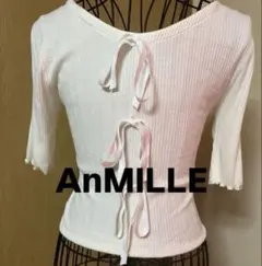 アンミール　リボントップス 可愛い姫系　白　F カットソー リブ 半袖　夏