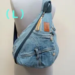 (Ｌ)しずく型ワンショルダーバッグ、ハンドメイド、デニムリメイク