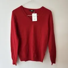 【新品未使用】ユニクロ カシミヤ100% Vネックセーター 赤 Sサイズ レッド