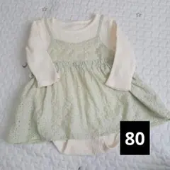 バースデイ　ママラク　ミントグリーンロンパース80