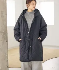 studio clip キルティングフードロングコート