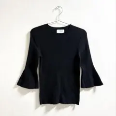 オペークドットクリップ　リブフレアスリーブニット トップス　ニット　七分丈