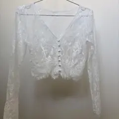 結婚式ボレロ 花柄レースボレロ 長袖 ホワイト