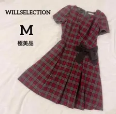 極美品　ウィルセレクション　チェック　フレアワンピース　リボン　スカート　半袖のサムネイル
