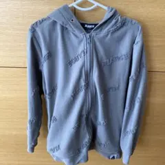 XLARGE KIDS 110cm グレー ロゴ刺繍 フルジップパーカー