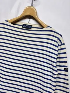 人気 セントジェームス ボーダー柄 コットンバスクシャツ 白×青 US38