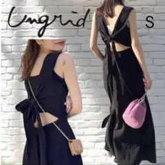 美品 Ungrid バックオープン ノースリワンピース S マキシ丈 ブラック