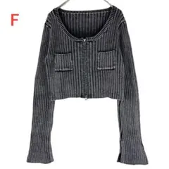 美品 ブラック Fサイズ クロップドカーディガン リブ編み ニット　Y2K 韓国