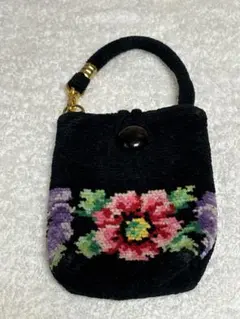 FEILER 花柄刺繍 ブラック ポーチ