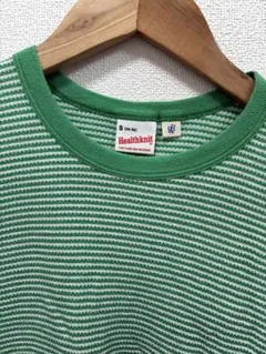4/20まで出品【Healthknit】グリーンボーダー半袖Tシャツ S