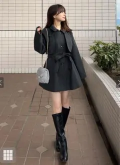 【新品タグ付き】リボンベルト付スタンドカラー ミドル丈コート GRL ze909