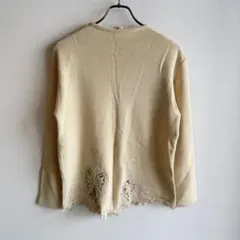 プルクワ ニット M 日本製 裾レース 刺繍 肩パッド 長袖 ベージュ　シニア
