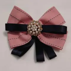 パール装飾♡ピンク リボンブローチ おしゃれ 飾り アクセサリー