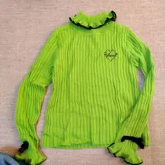 蛍光グリーン リブ編み セーター