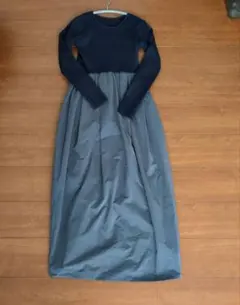 ネイビー・グレー ドッキングワンピース　コクーンシルエット