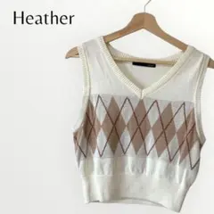 アーガイルニットベスト hether ヘザー 可愛い 【F】 Vネック ホワイト