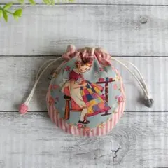 レトロ チアリーデイズ 裁縫ガールズ/ストライプ&フラワー ピンク＊まんまる巾着