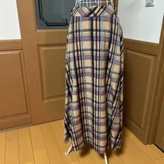 自由区 パープル系 チェック柄フレアロングスカート