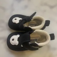 ネイビー クマの顔刺繍 ファーストシューズ