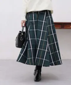 Rough Rare 大判チェックタフタスカート　ダークグリーン フレア　ロング